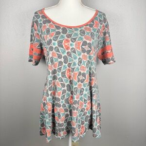 Lularoe Womens Small Shirt Tunic Top Varsity Stripes Salmon Teal Gray Comfy